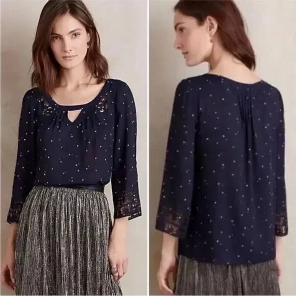 Anthro Maeve Teni to the Stars Laser Cut Blouse. 2 - Picture 2 of 10